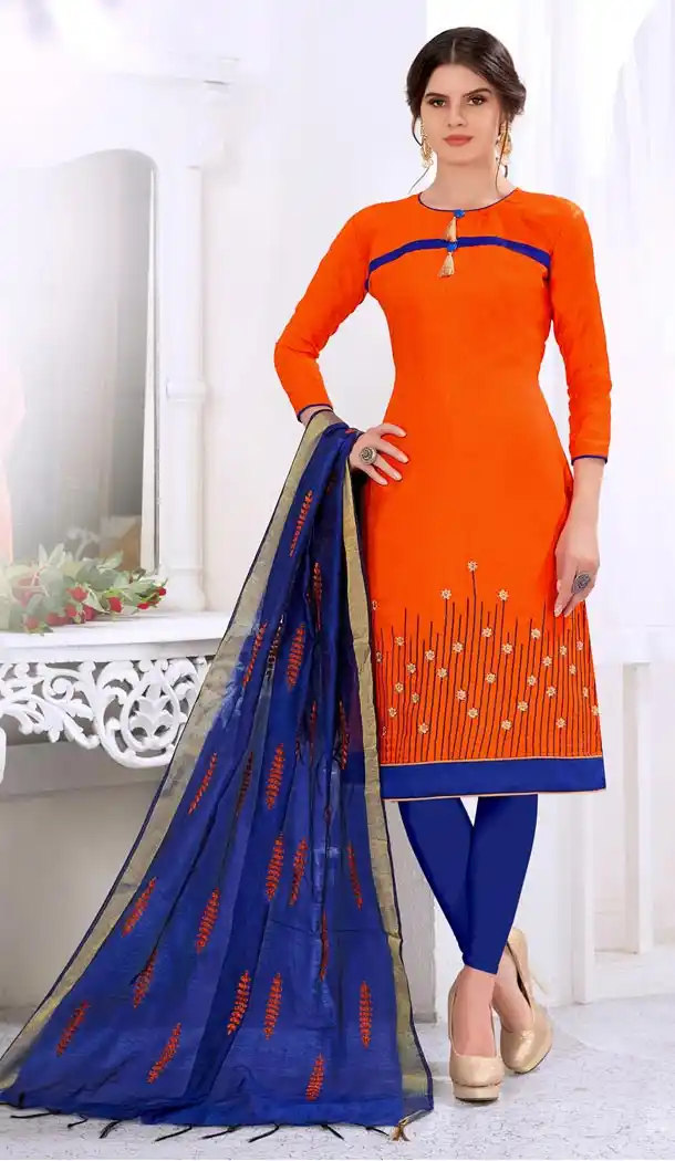 Orange Color Cotton Embroidery Formal Office Wear Salwar Kameez - 403448725
