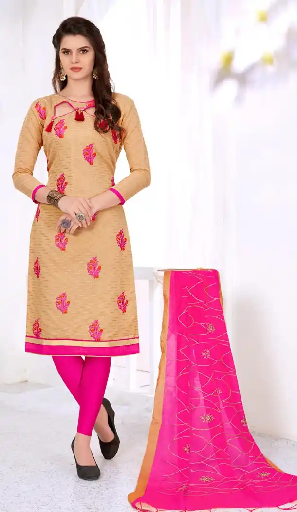 Beige Color Cotton Embroidery Formal Office Wear Salwar Kameez - 403448726