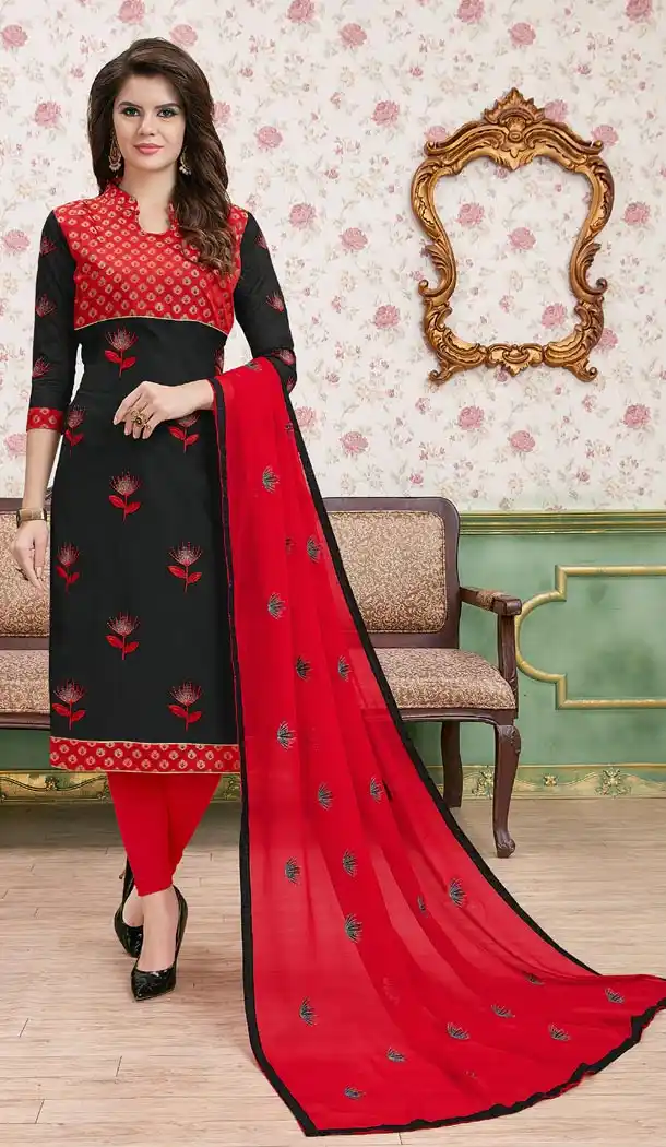 Red Color Modal Cotton Embroidery Formal Office Wear Salwar Kameez - 403448727