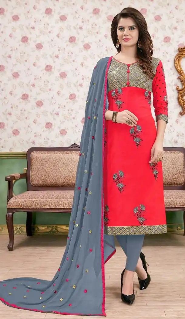 Grey Color Modal Cotton Embroidery Formal Office Wear Salwar Kameez - 403448731