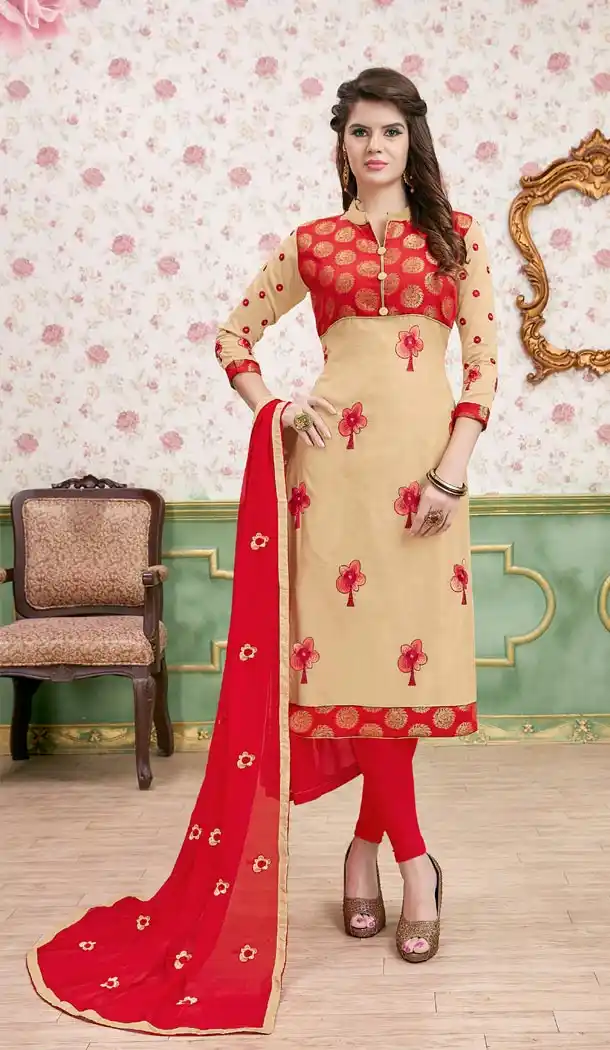 Beige Color Modal Cotton Embroidery Formal Office Wear Salwar Kameez - 403448732
