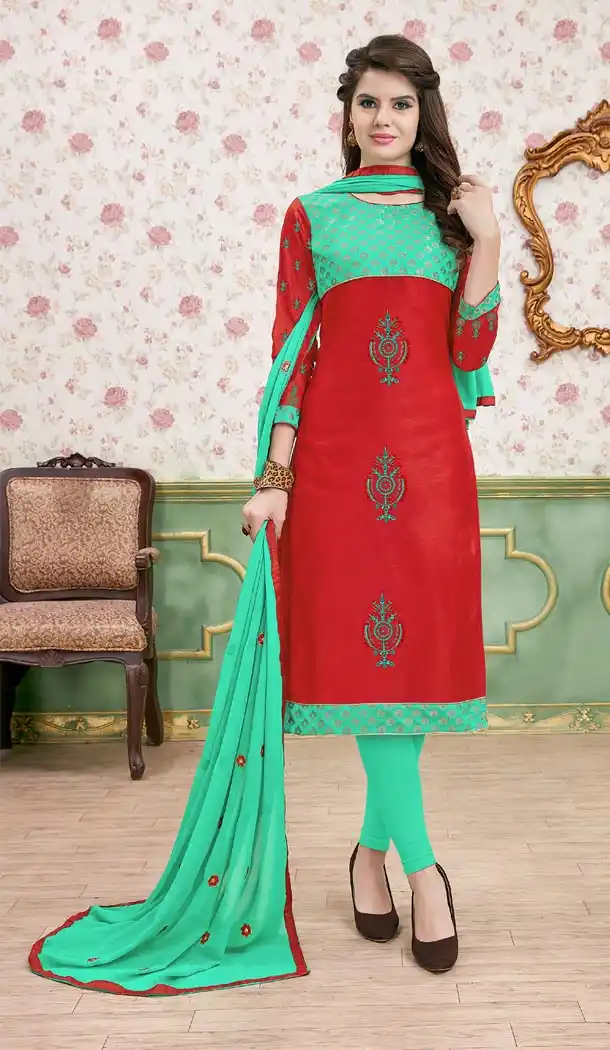 Red Color Modal Cotton Embroidery Formal Office Wear Salwar Kameez - 403448734