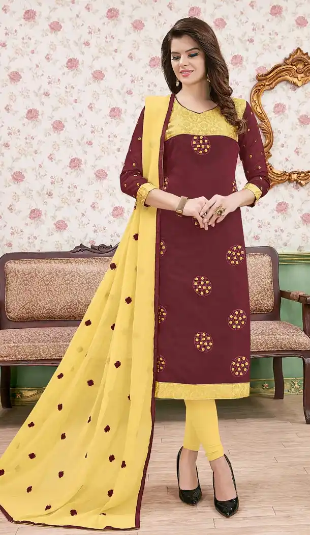 Yellow Color Modal Cotton Embroidery Formal Office Wear Salwar Kameez - 403448735