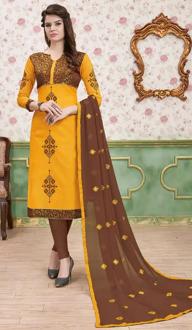 Yellow Color Modal Cotton Embroidery Formal Office Wear Salwar Kameez - 403448738