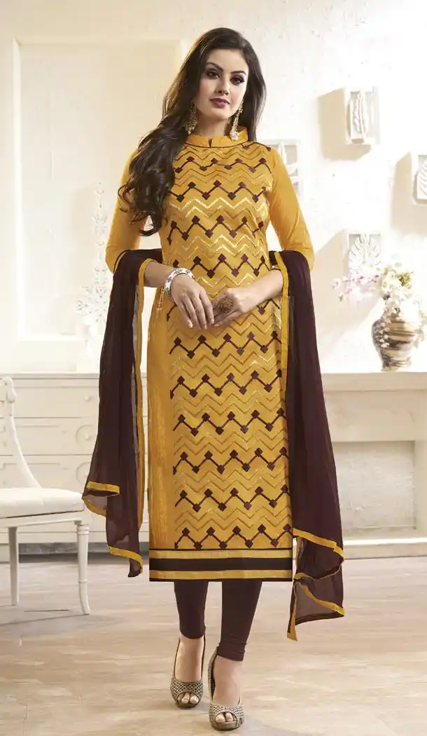 Yellow Color Modal Cotton Embroidery Office Wear Formal Salwar Kameez - 403548742