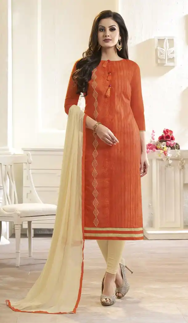 Orange Color Modal Cotton Embroidery Office Wear Formal Salwar Kameez - 403548744