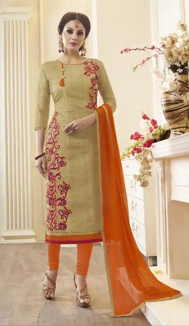 Beige Color Modal Cotton Embroidery Office Wear Formal Salwar Kameez - 403548746