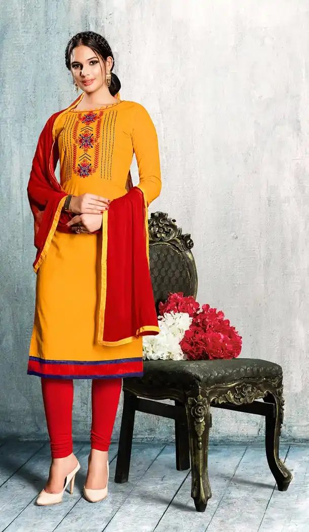 Orange Color Cotton Embroidery Office Wear Formal Salwar Kameez - 403548750