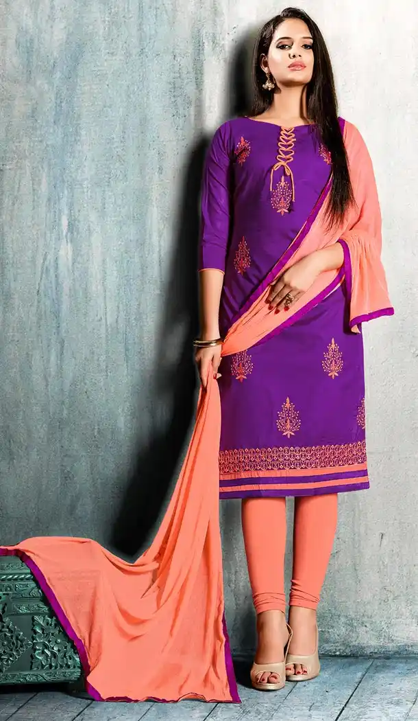 Purple Color Cotton Embroidery Office Wear Formal Salwar Kameez - 403548752