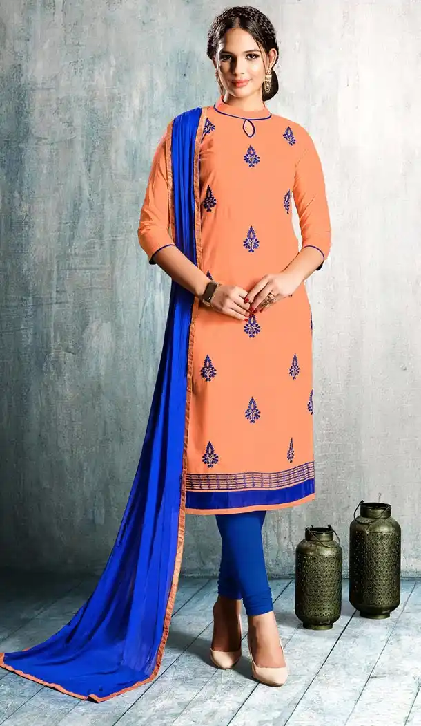 Peach Color Cotton Embroidery Office Wear Formal Salwar Kameez - 403548753