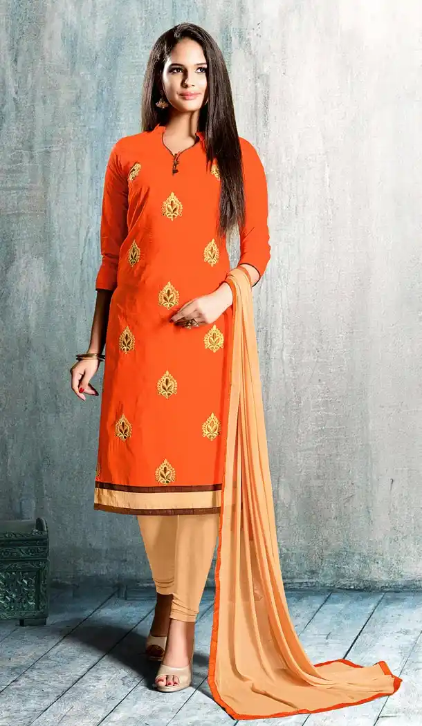 Orange Color Cotton Embroidery Office Wear Formal Salwar Kameez - 403548754