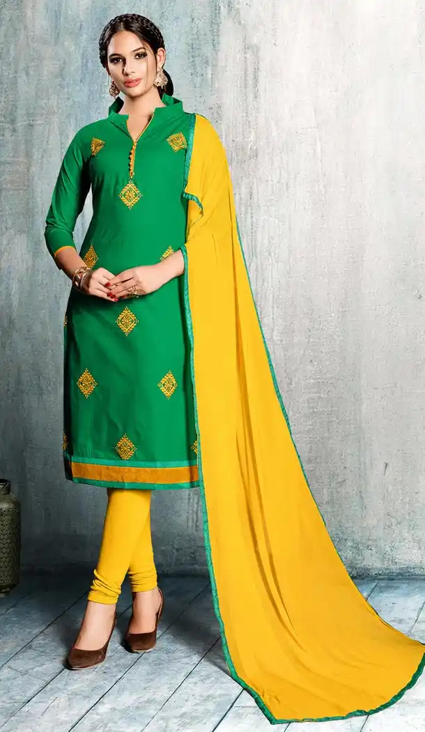 Green Color Cotton Embroidery Office Wear Formal Salwar Kameez - 403548756