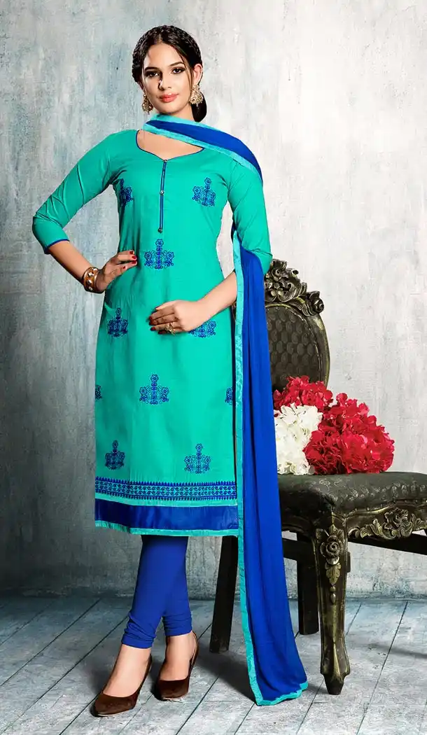 Blue Color Cotton Embroidery Office Wear Formal Salwar Kameez - 403548757