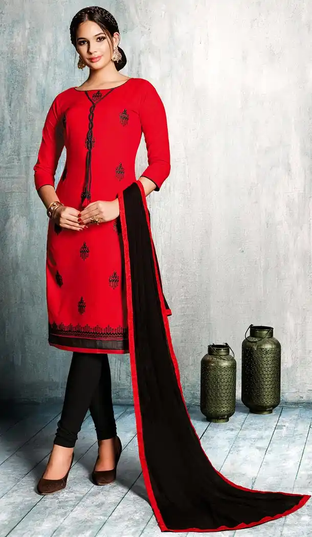 Red Color Cotton Embroidery Office Wear Formal Salwar Kameez - 403548758