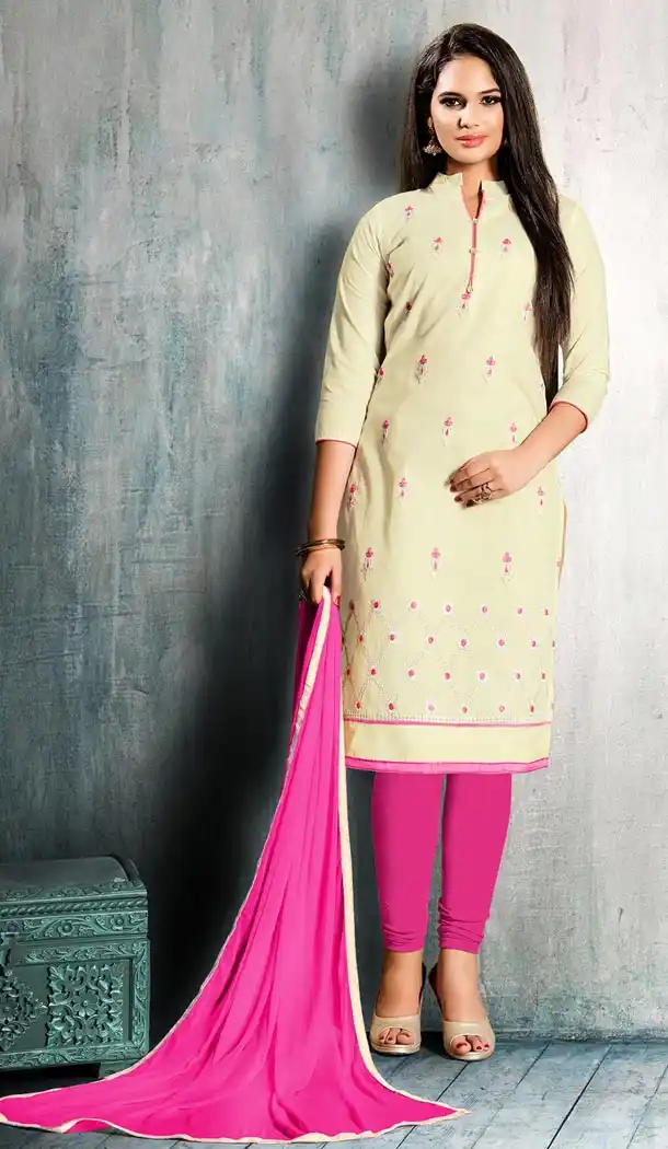 Beige Color Cotton Embroidery Office Wear Formal Salwar Kameez - 403548760