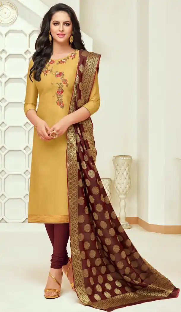 Yellow Color Upada Silk Casual Party Wear Churidar Kameez - 404448813