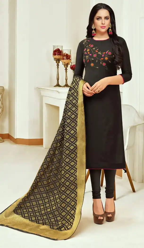 Black Color Upada Silk Casual Party Wear Churidar Kameez - 404448815