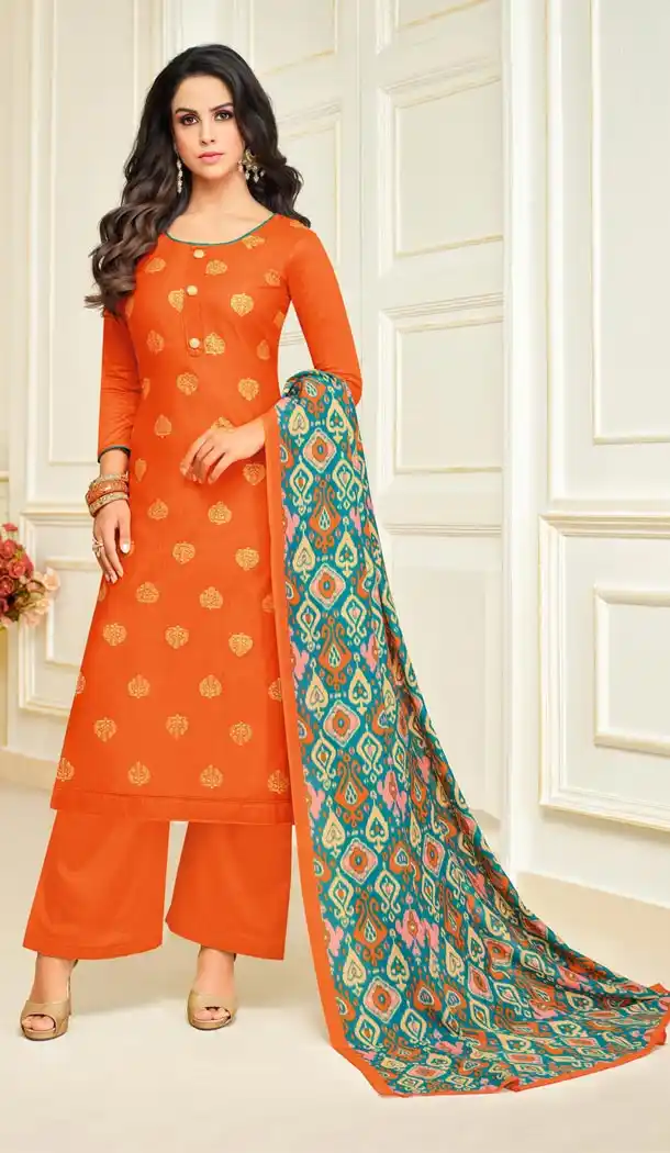 Orange Color Jam Silk Straight Cut Evening Wear Palazzo Suits - 404648845