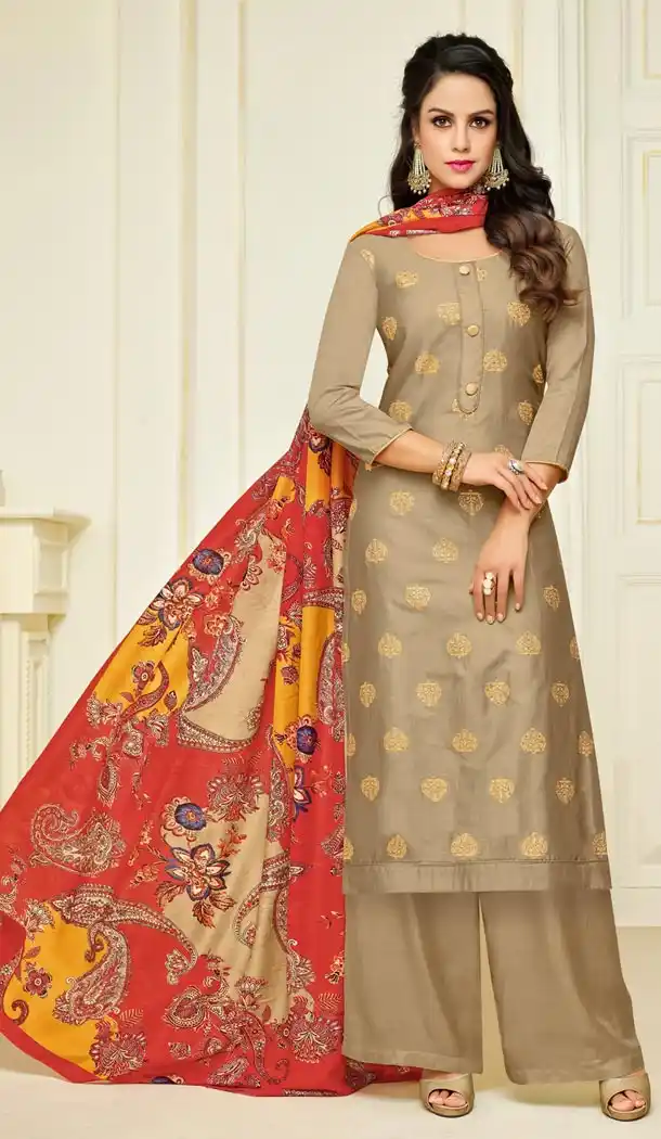 Chiku Color Jam Silk Straight Cut Evening Wear Palazzo Suits - 404648849