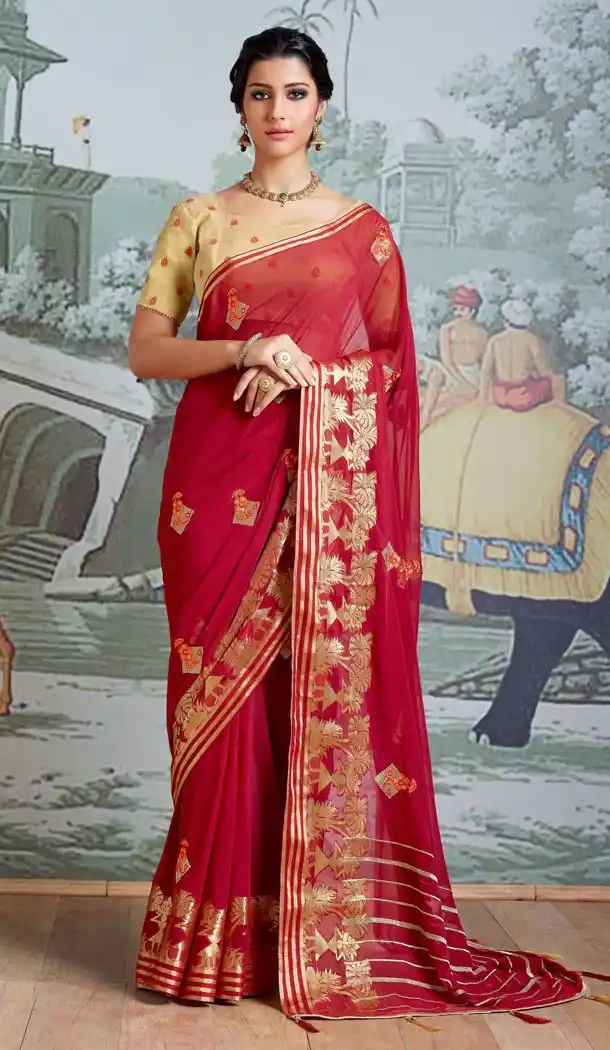 Red Color Pure Viscose Casual Wear Indian Saree Blouse For Women - 403348703