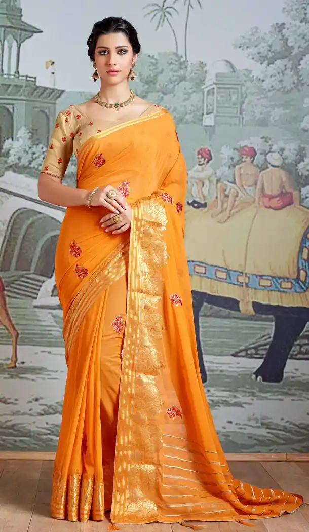 Dark Yellow Color Pure Viscose Casual Wear Indian Saree Blouse For Women - 403348707
