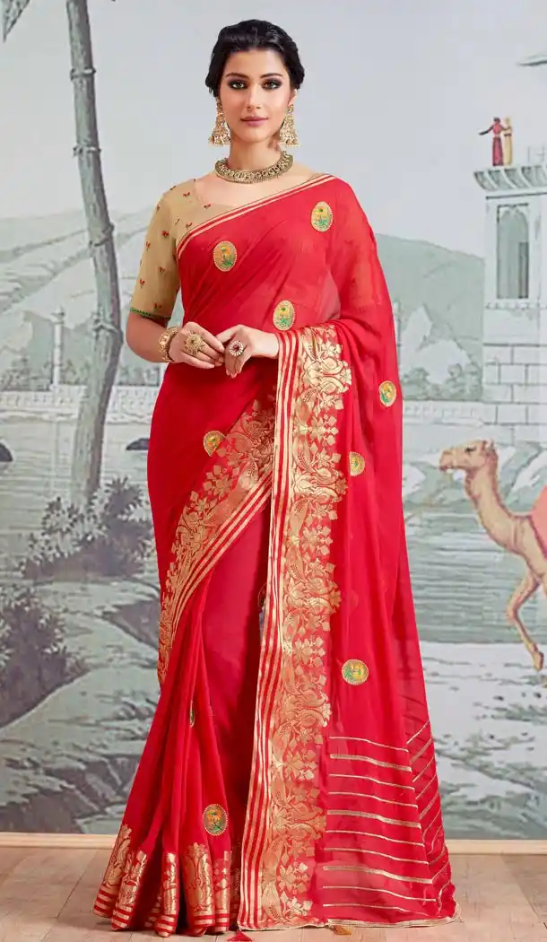 Red Color Pure Viscose Casual Wear Indian Saree Blouse For Women - 403348708