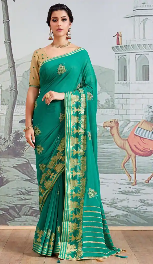 Aqua Green Color Pure Viscose Casual Wear Indian Saree Blouse For Women - 403348709