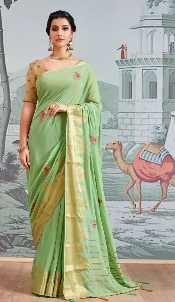 Light Green Color Pure Viscose Casual Wear Indian Saree Blouse For Women - 403348711