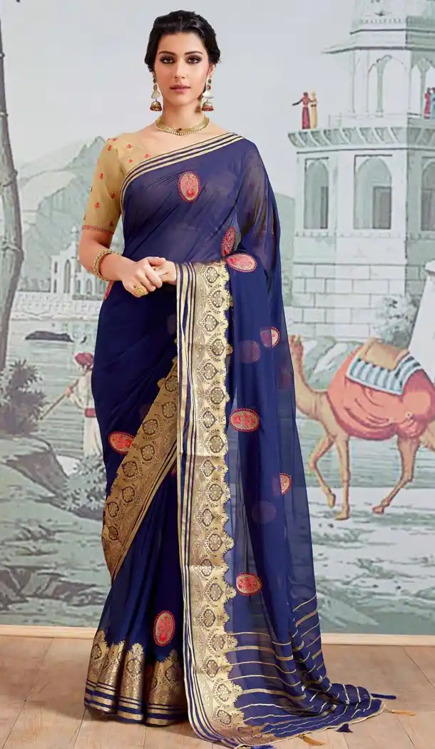 Navy Blue Color Pure Viscose Casual Wear Indian Saree Blouse For Women - 403348713