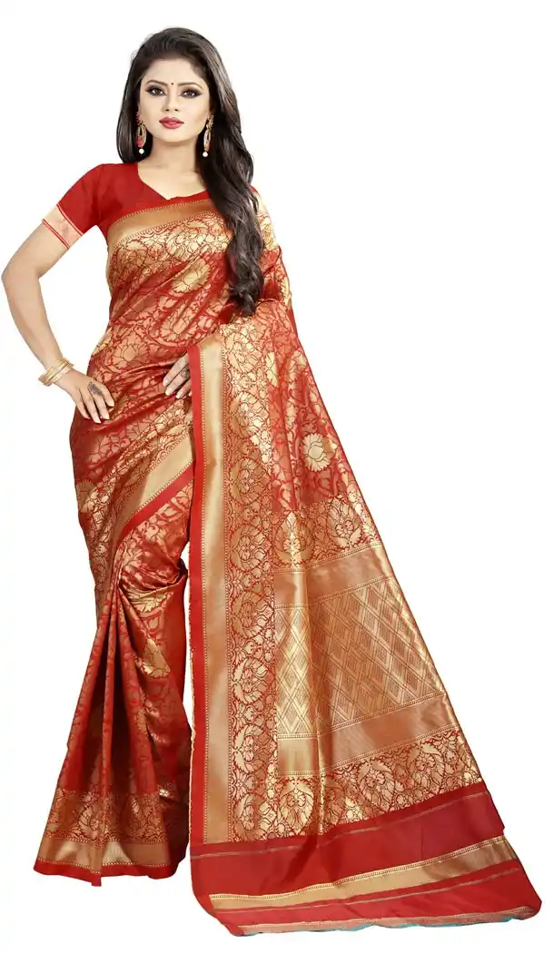 Red Color Jacquard cotton Office Wear Casual Indian Saree Blouse For Women -404048792