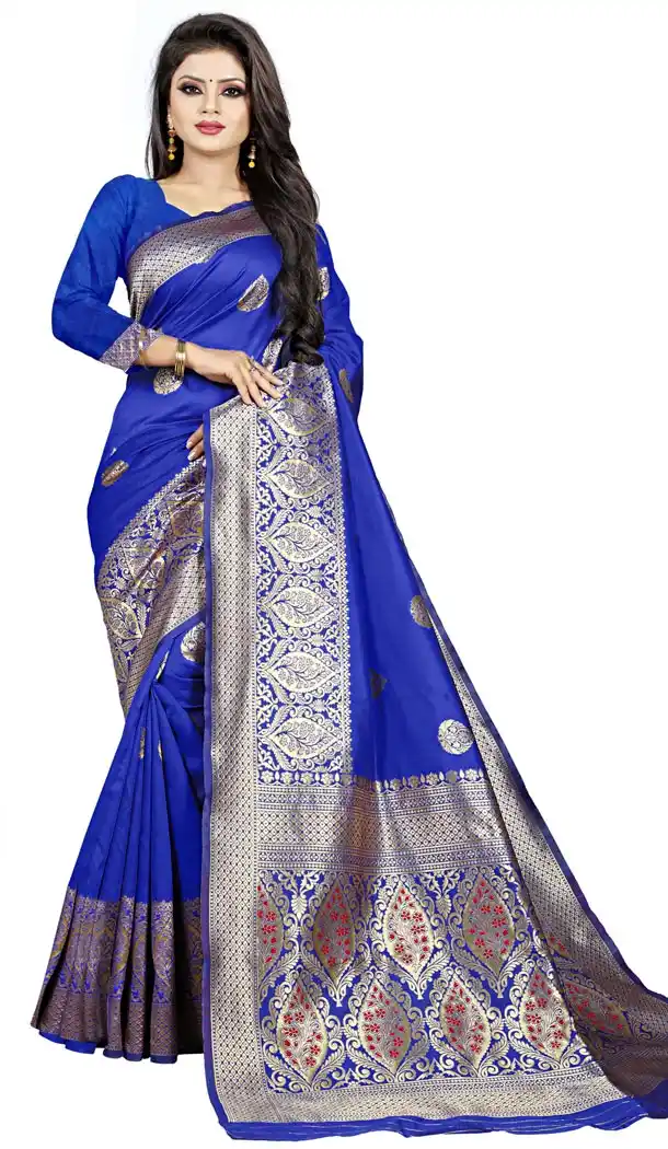 Navy Blue Color Jacquard cotton Office Wear Casual Indian Saree Blouse For Women -404048793