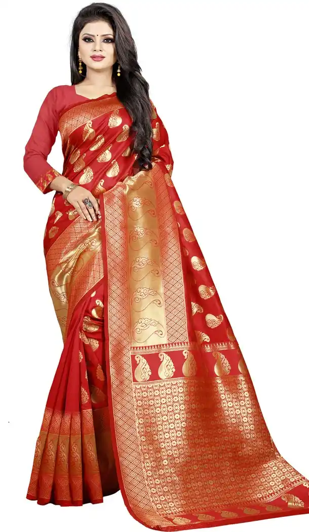 Red Color Jacquard cotton Office Wear Casual Indian Saree Blouse For Women -404048794