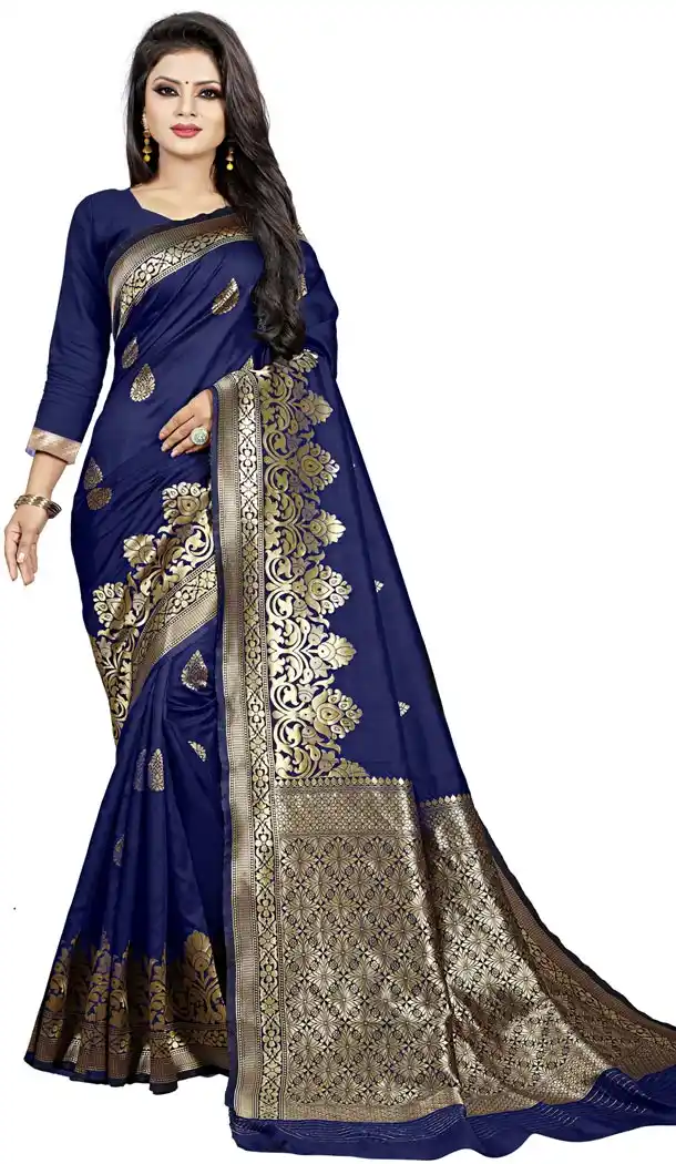 Dark Blue Color Jacquard Cotton Office Wear Casual Indian Saree Blouse For Women -404048797