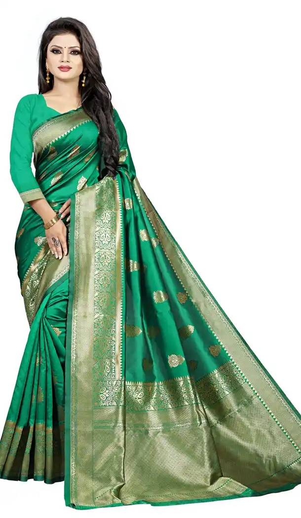 Green Color Jacquard Cotton Office Wear Casual Indian Saree Blouse For Women -404048798