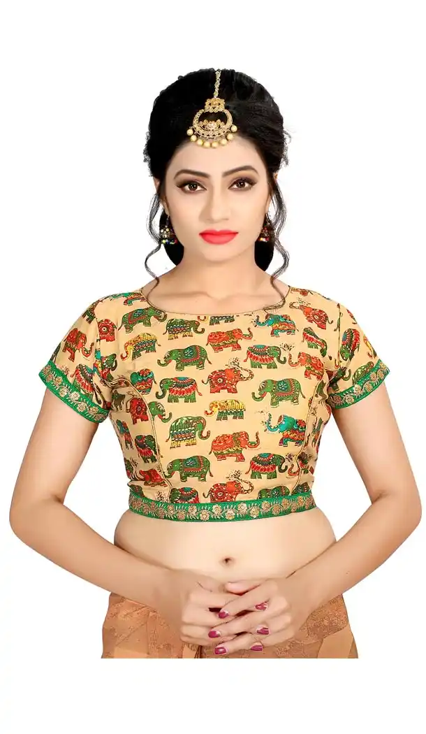 Yellow Color Pure Cotton Kalamkari Foil Print Designer Readymade Blouse - 404348809