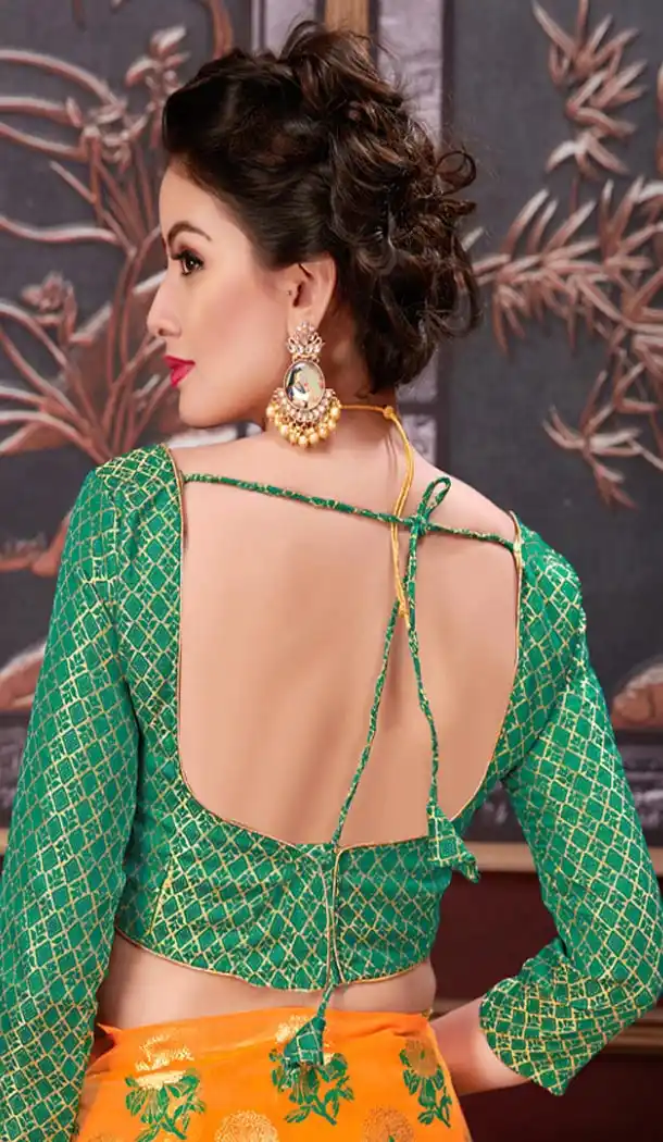 Green Color Brocade Party Wear 3/4l Sleeve Readymade Blouse - 3533097
