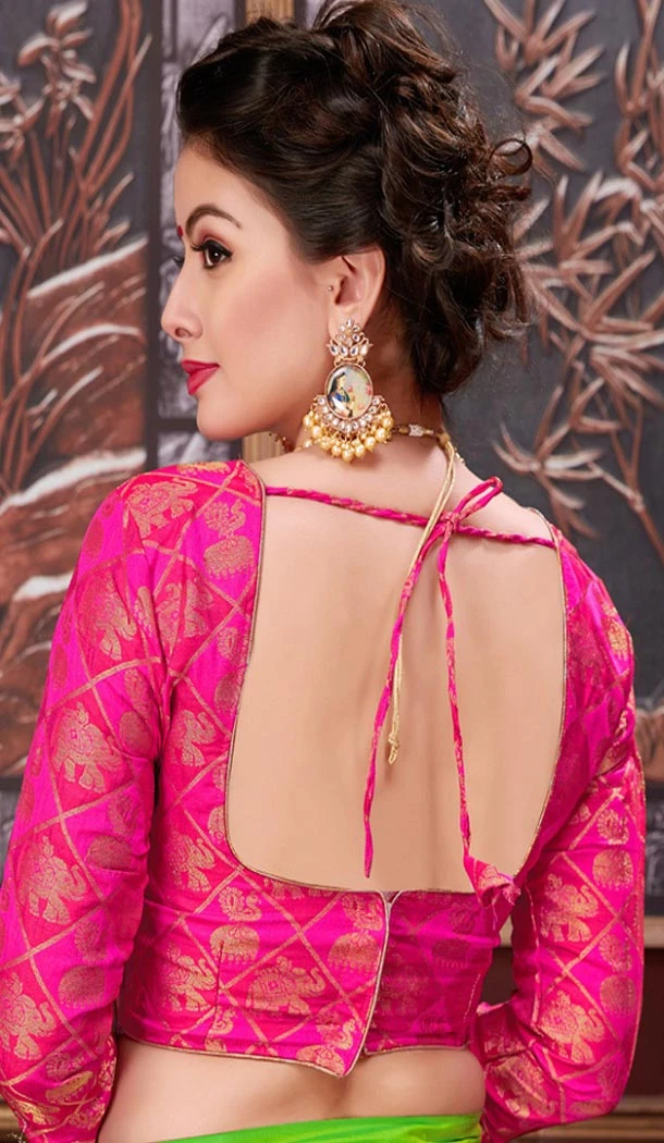 Pink Color Brocade Party Wear 3/4 Sleeve Readymade Blouse - 3533099