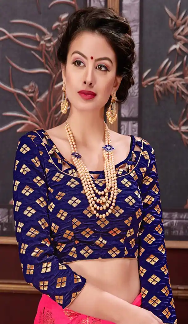 Blue Color Brocade Party Wear 3/4 Sleeve Readymade Blouse - 3533102