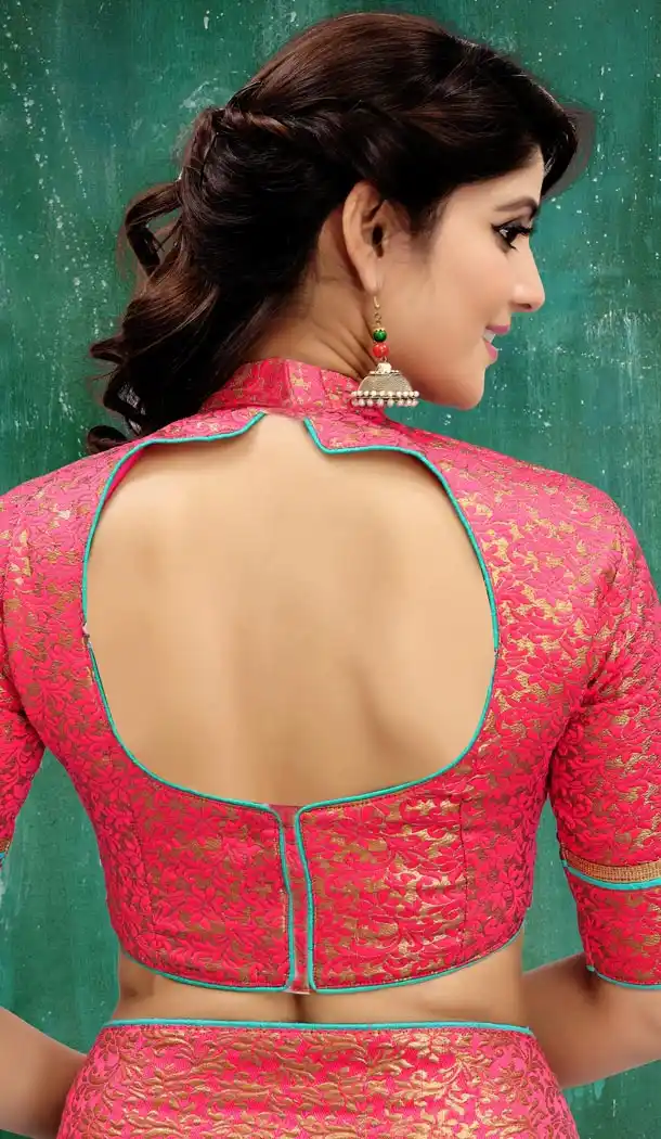 Pink Color Brocade Party Wear 3/4 Sleeve Readymade Blouse - 3533104