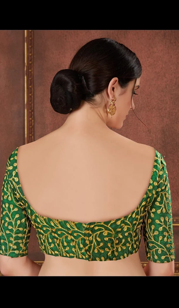 Designer Green Color Two Ton Silk Neck Readymade Blouse - 3553111