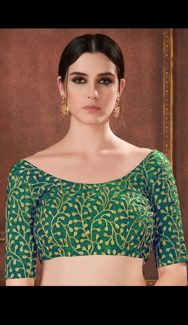 Designer Green Color Two Ton Silk Neck Readymade Blouse - 3553111