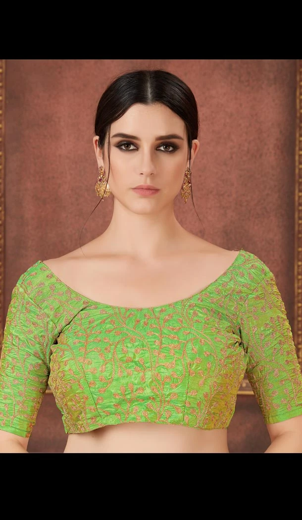 Gorgeous Designer Green Color Two Ton Silk Neck Readymade Blouse - 3553112