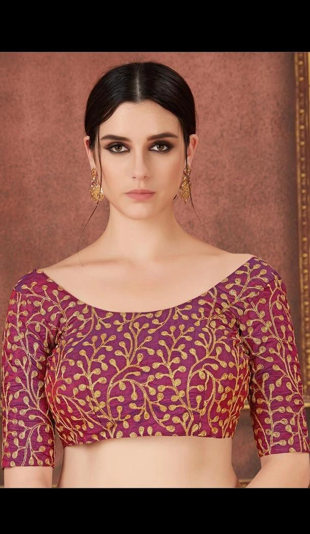 Designer Maroon Color Two Ton Silk Neck Readymade Blouse - 3553113