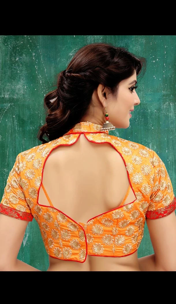 Designer Yellow Color Two Ton Silk Neck Readymade Blouse - 3553118