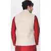 Beige Color Cotton Satin Party Wear Men Readymade Waistcoat - 395347701