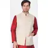 Beige Color Cotton Satin Party Wear Men Readymade Waistcoat - 395347701