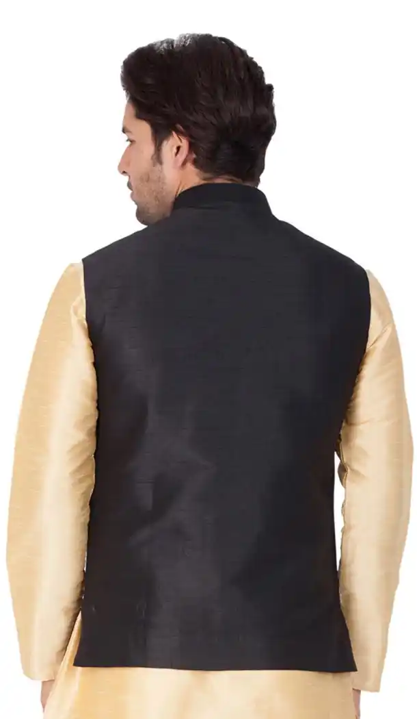 Black Color Cotton Satin Party Wear Men Readymade Waistcoat - 395347702