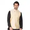 Golden Color Cotton Satin Party Wear Men Readymade Waistcoat - 395347703