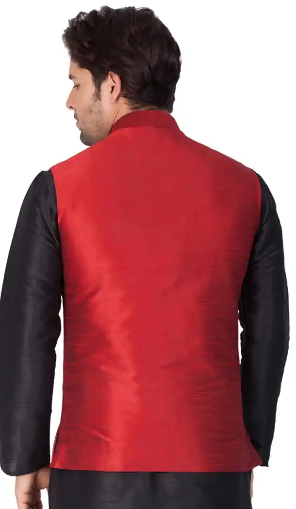 Maroon Color Cotton Satin Party Wear Men Readymade Waistcoat - 395347704