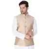 Beige Color Cotton Satin Party Wear Men Readymade Waistcoat - 395347705